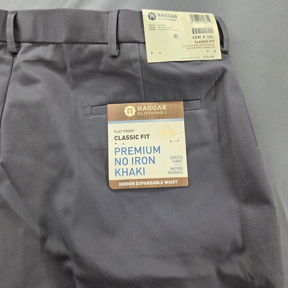 Haggar Classic Fit Flat Front Stretch Pants Dark Grey 38 -Measure 37 NEW MSRP 70